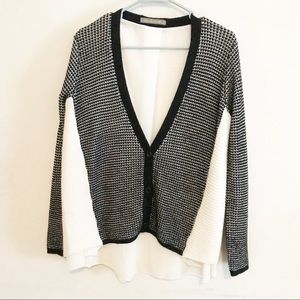 FINN & CLOVER Black And White Split Back Cardigan Size Medium